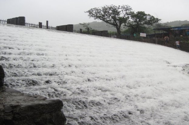 Bhushi Dam water flow and tourist viewpoint